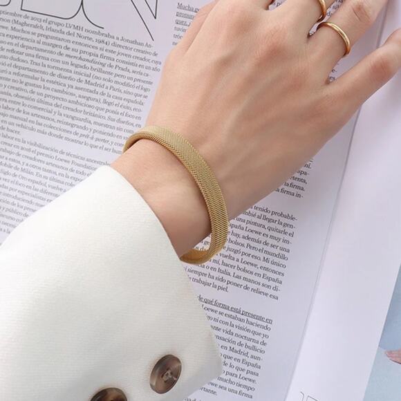 NEW 18K yellow gold mesh open cuff bracelet bangle adjustable jewelry B25A - Picture 2 of 8